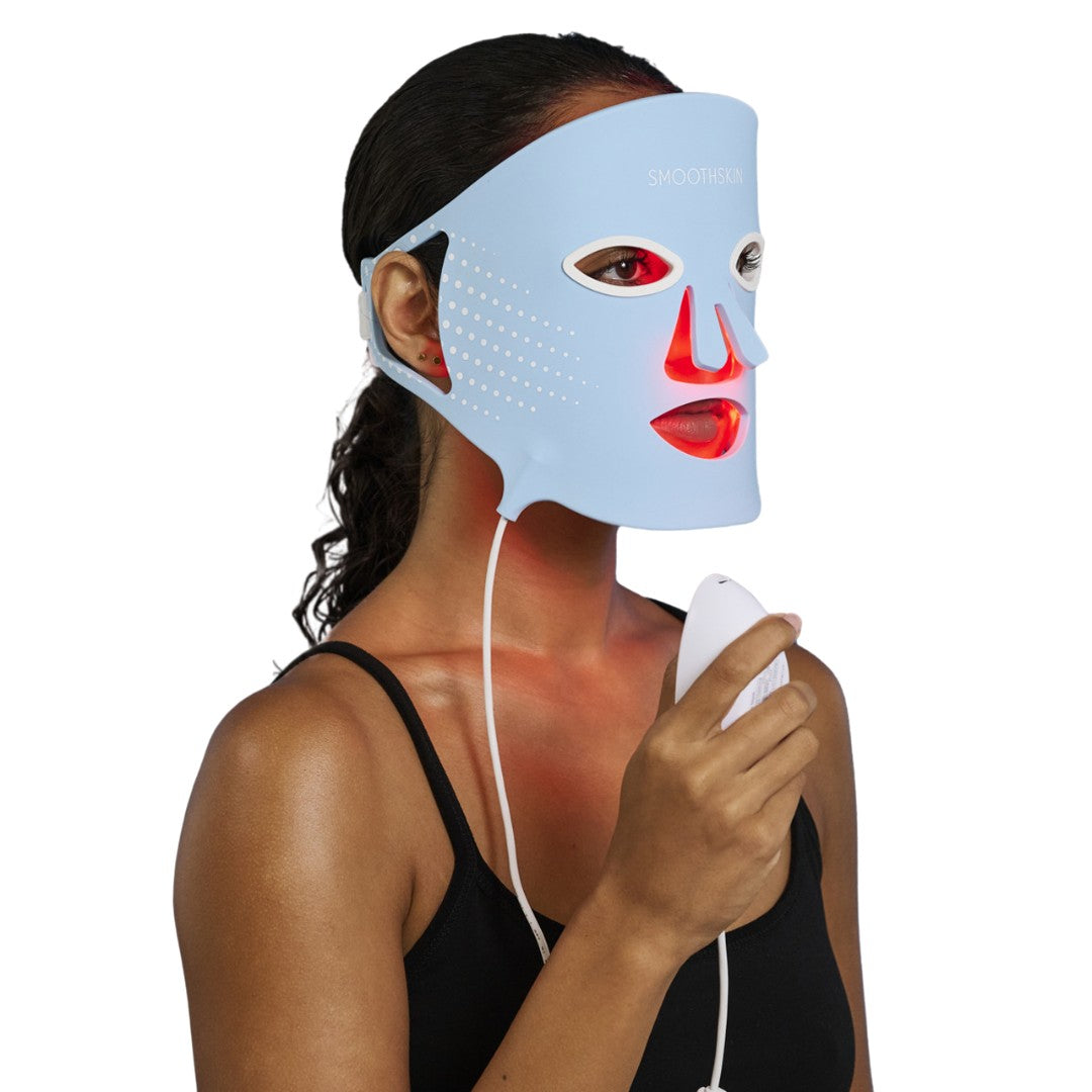SmoothSkin DuoLux Red light therapy LED face mask & hydrating skincare bundle with 15 hydrogel sheet masks