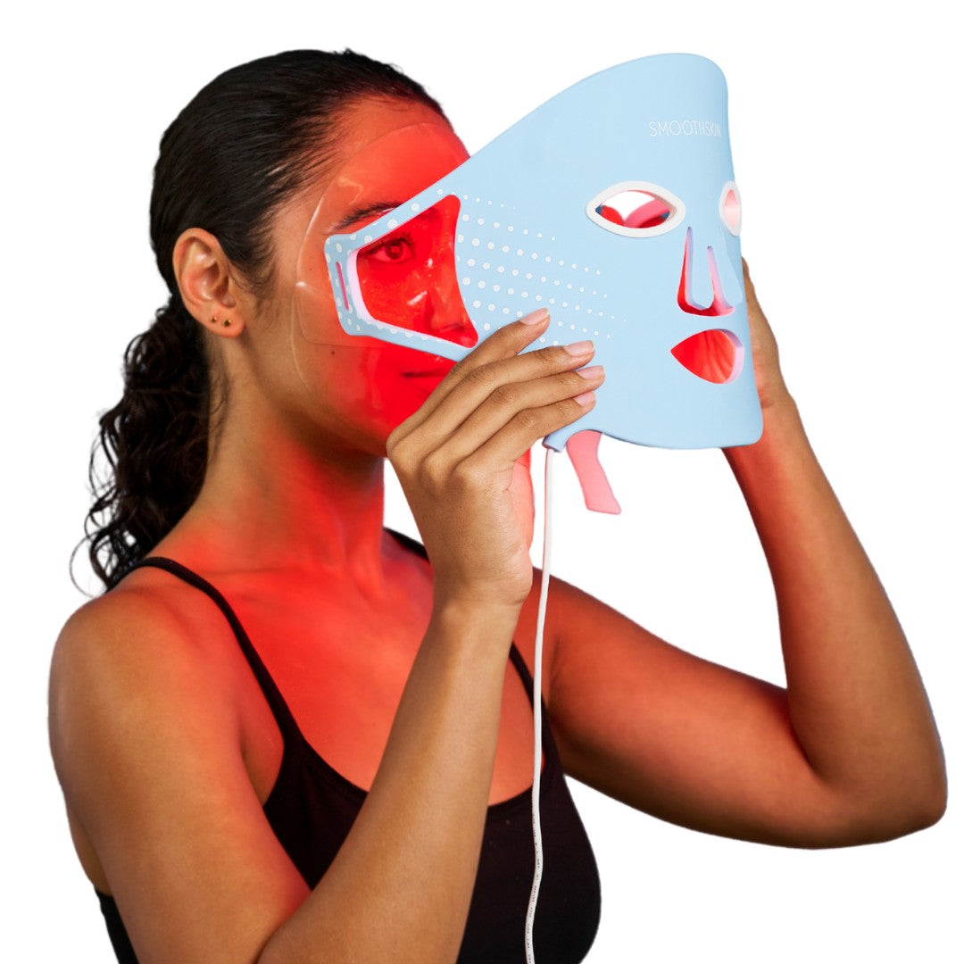 SmoothSkin DuoLux Red light therapy LED face mask & hydrating skincare bundle with 15 hydrogel sheet masks