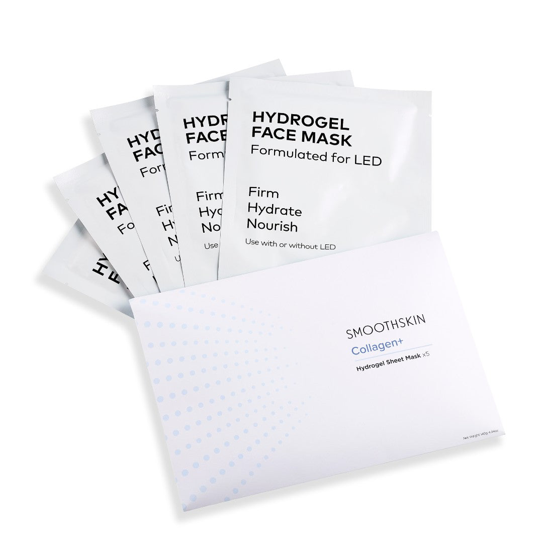 SmoothSkin DuoLux Red light therapy LED face mask & hydrating skincare bundle with 15 hydrogel sheet masks